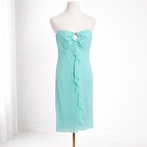Vintage Aqua Strapless Ruffle Dress Mermaidcore Fairycore Midi L